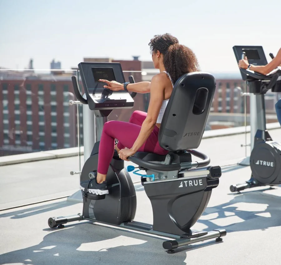 Woman on exercise bike